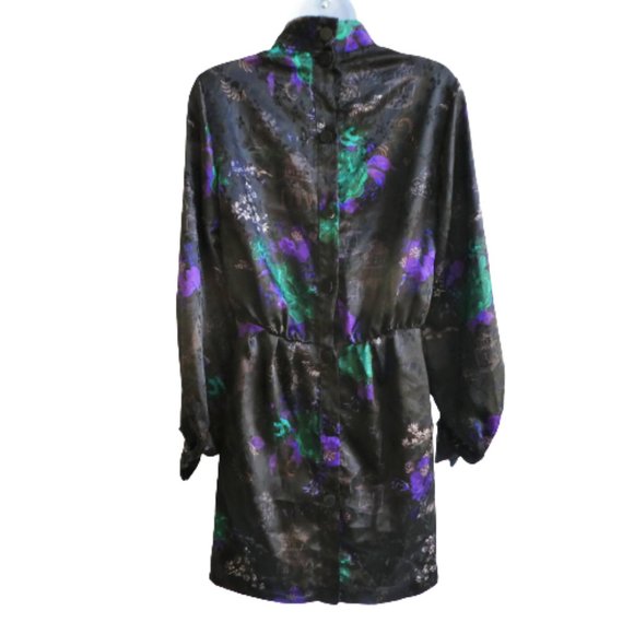 Zara Asian Flower Pagoda Dress Mock Neck Button Back Balloon Sleeve Faux Wrap S - Picture 3 of 9